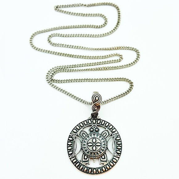 Carolyn Pollack Navajo Kenneth Johnson Sterling Silver Turtle Pendant Necklace - Picture 1 of 9